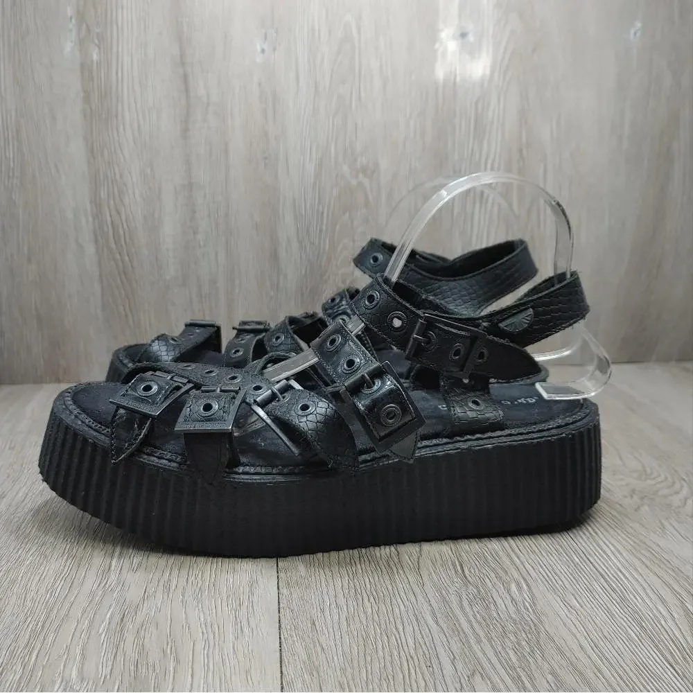 Underground England Creeper Sandal Black Snake Leather Platform Sole‎ UK 9 US 10